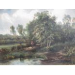 J Keller, 19th Century, A Wood river landscape with a figure, signed lower left, oil on canvas,