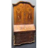 An 18th century Austrian walnut and inlaid bureau cabinet (A/F) 224 x 111 x 57cm