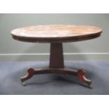 A 19th century burr walnut veneered tilt top breakfast table 121cm diameter
