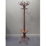 A bentwood hat and coat umbrella stand with revolving six branch tree, 192cm