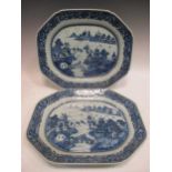 Two Chinese Qianlong period blue and white export porcelain canted rectangular dishes