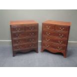A matched pair of Georgian style mahogany caddy top chests of small proportions on out swept bracket