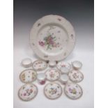 An 18th century porcelain dish, decorated in Meissen style with scattered floral sprays, an 18th