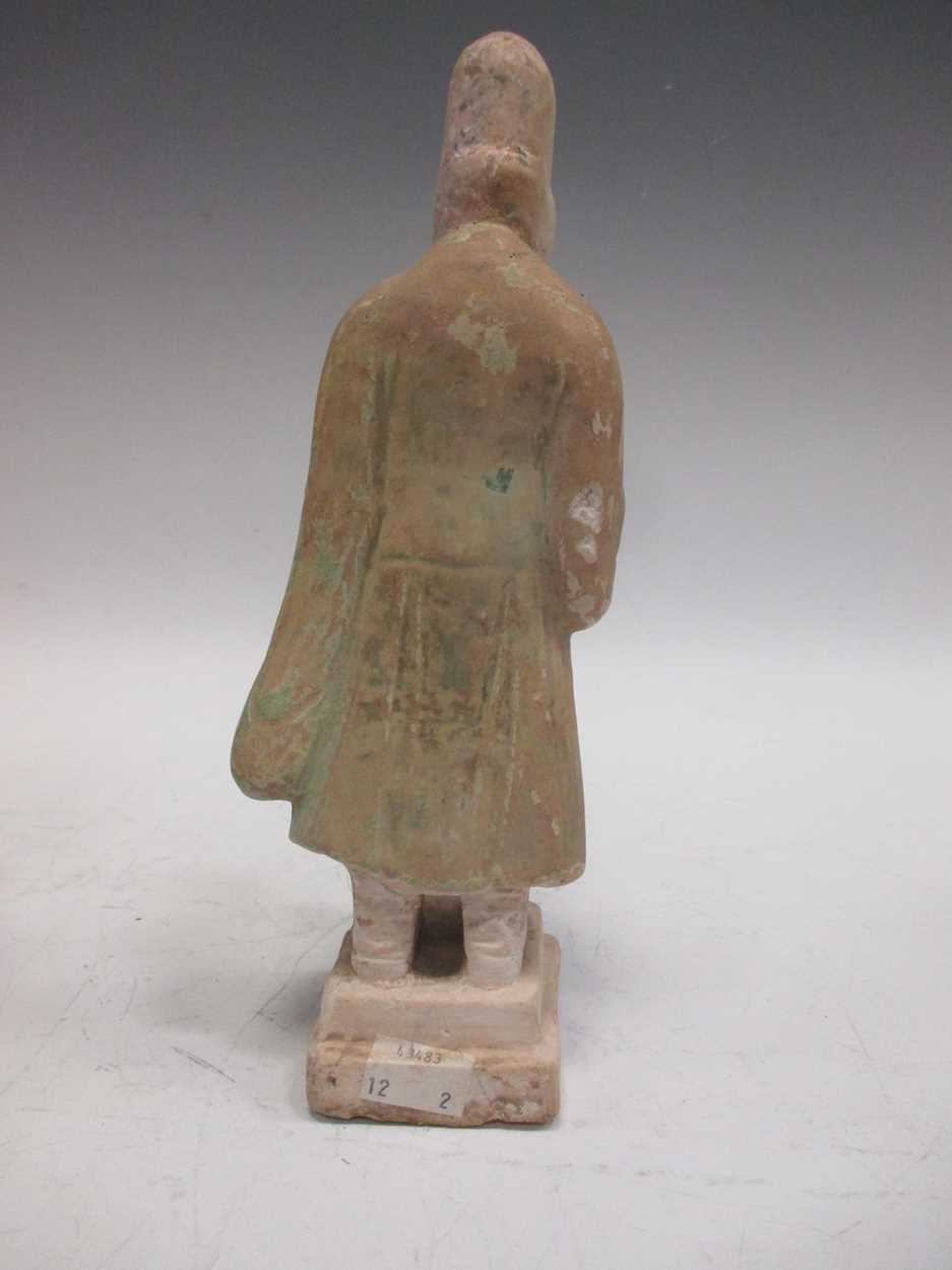 Two Chinese pottery figures, possibly Tang, each with remnants of green paint - Image 4 of 7