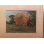 Giffard Hocart Lenfestey (1872-1943) Haystacks oil on board 15 x 20cm