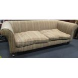 A Beaulieu large sofa upholstered in a narrow stripe fabric, on turned front legs and castors, 206cm