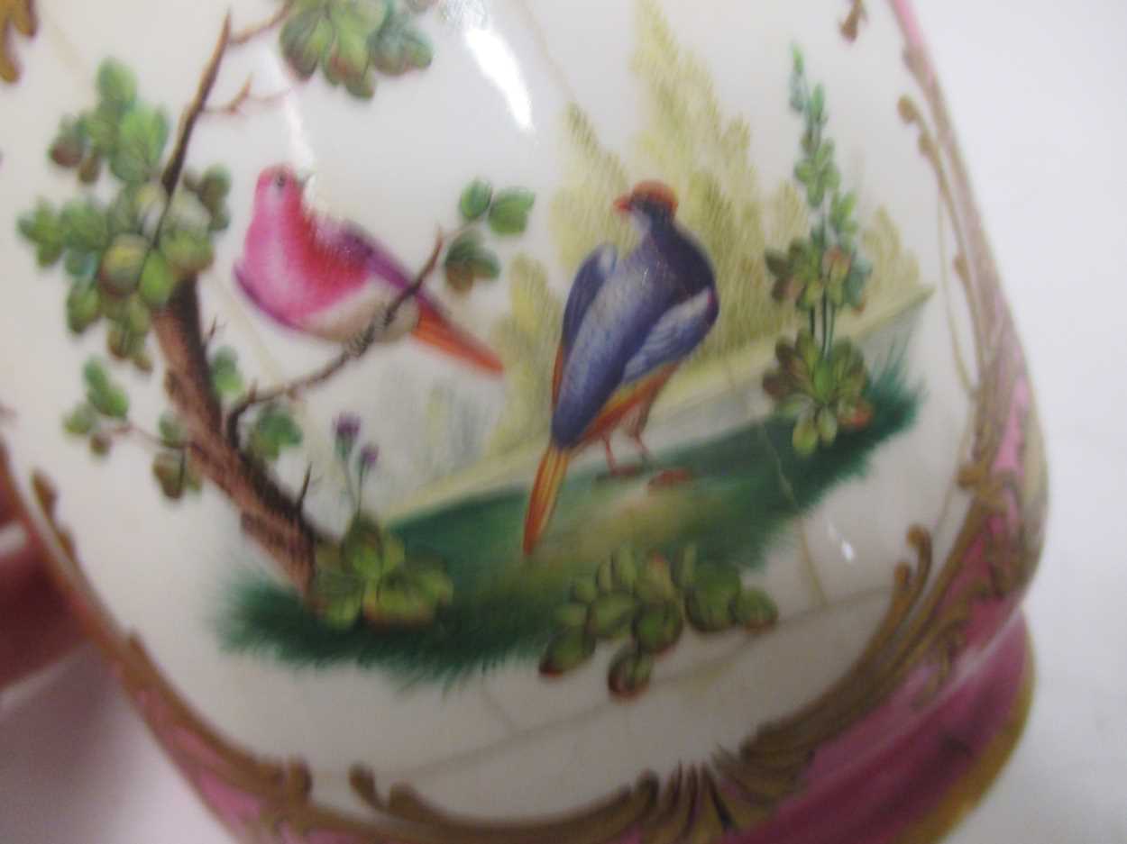 A pair of Sevres two-handled cache pots, painted with fanciful birds, reserved on pink ground - Image 8 of 8