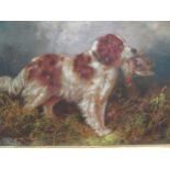 English School, 19th Century, A Springer Spaniel with an English partridge in a landscape, 27 x