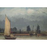 Jean Paul Clays (Belgian, 1819-1900), Sailing boats in a canal, signed 'P.Clays' (lower right),