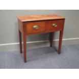 An 18th century oak side table with two deep drawers over square tapering legs, 72 x 76 x 36.5cm
