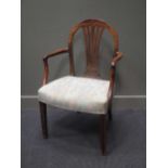 A mahogany Hepplewhite style arched-back elbow chair