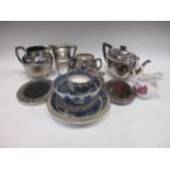 A Worcester transfer decorated blue and white tea bowl and saucer together with various blue and