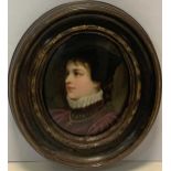 A 19th Century Portrait miniature, thought to be of Mary Queen of Scots, in a purple dress, ruff