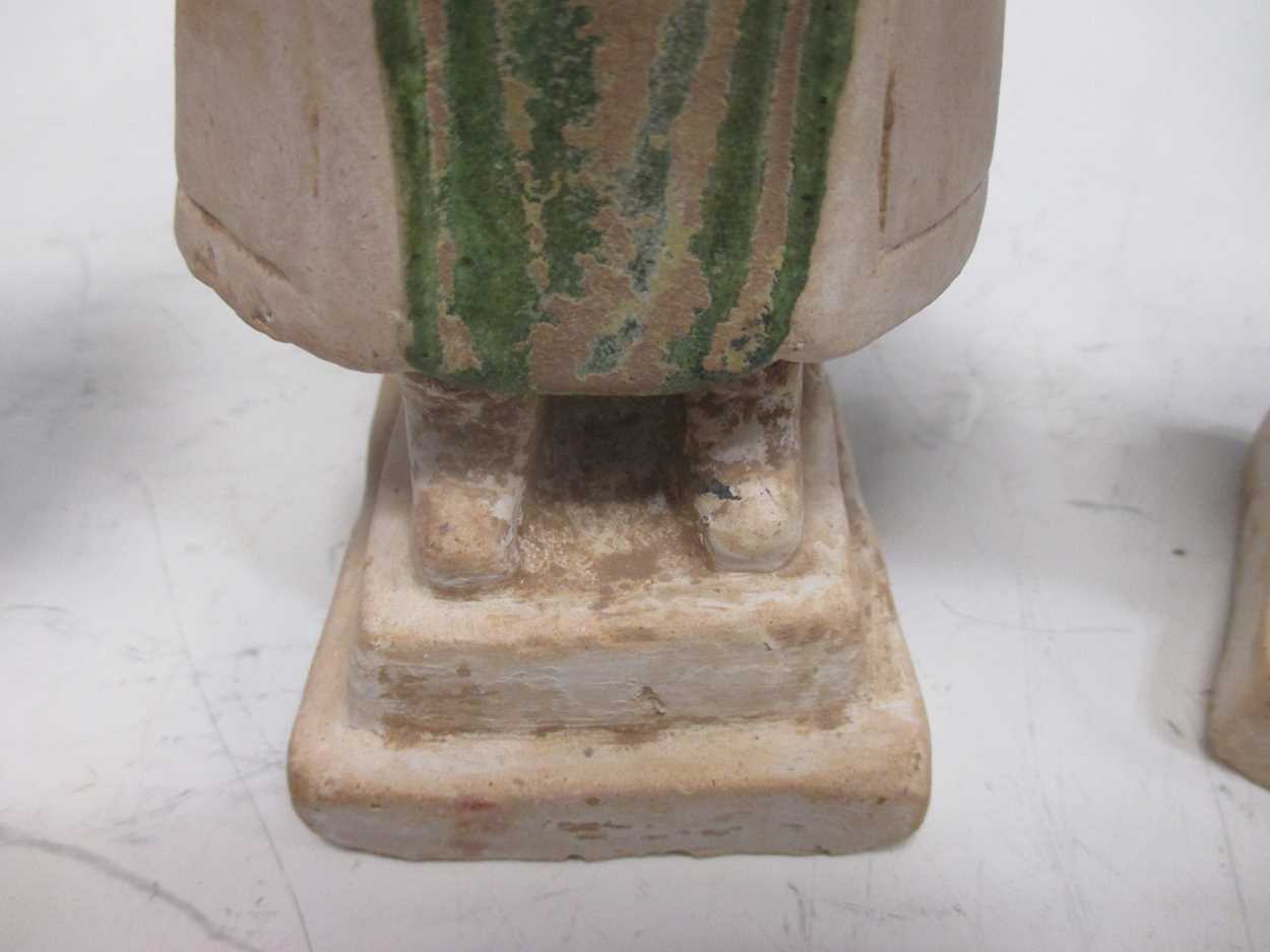 Two Chinese pottery figures, possibly Tang, each with remnants of green paint - Image 6 of 7