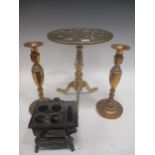 A large quantity of Victorian and later brassware and other items to include; a tripod table, a