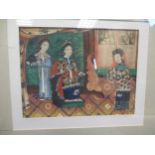 A set of four Chinese gouaches on rice paper, depicting scenes of domestic life, 17.5 x 14.5cm,