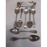 An 18th century silver mote spoons, maker probably W.F.; a pair of Scottish early 19th century sauce