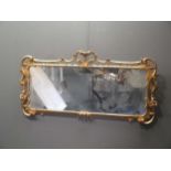Rococo style gilt frame mirror (damaged; broken pieces present), 57 x 120cm together with a small