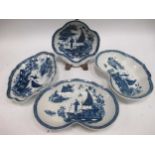 Items of Caughley blue and white porcelain, to include two dishes, a shell shaped dish and a lozenge