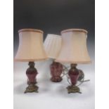 A pair of Empire style modern table lamps, together with four various other table lamps