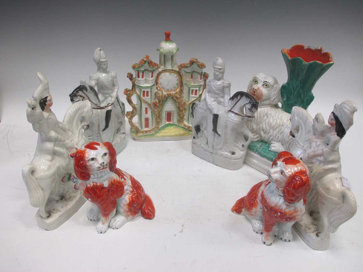 A pair of Staffordshire flatback figures king of Prussia and Bismarck together with another pair