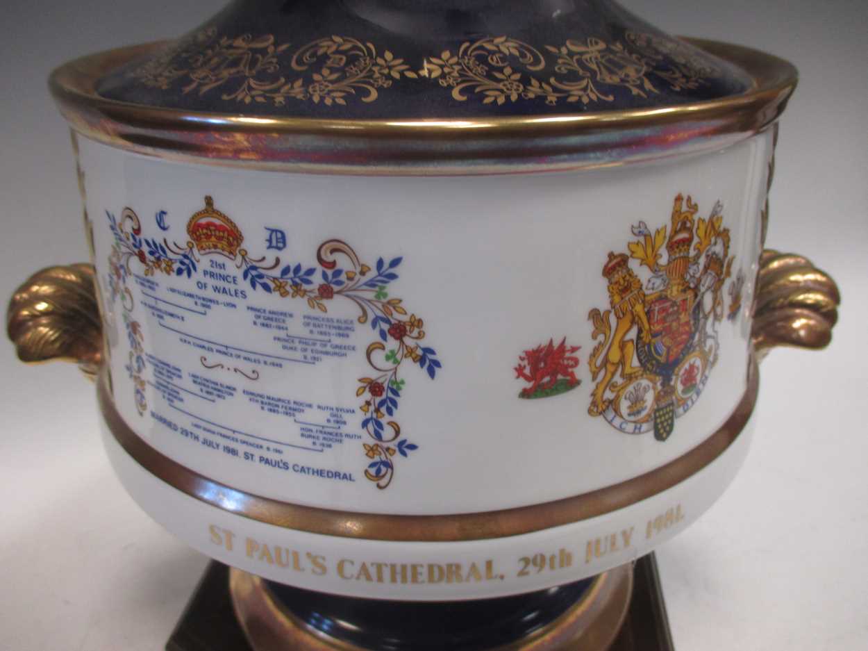 An Aynesley porcelain Charles and Diana marriage Commemorative vase and cover on stand, 39cm high - Image 2 of 5