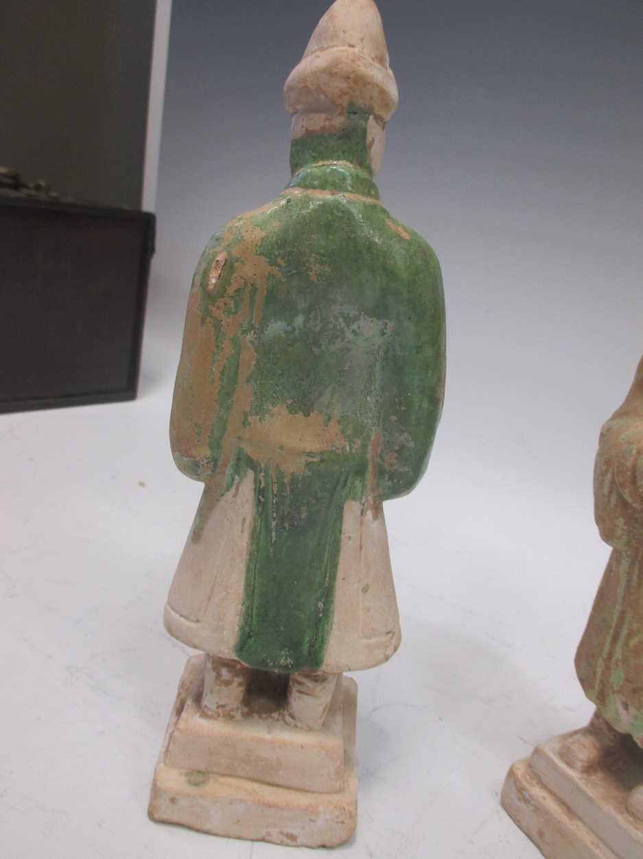 Two Chinese pottery figures, possibly Tang, each with remnants of green paint - Image 3 of 7