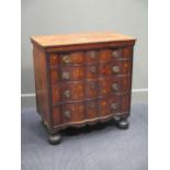 A Dutch marquetry commode with four long graduating drawers, a shaped apron on bun feet, 82 x 78 x