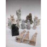 Various Chinese white glazed joss stick holders including a pair modelled as Foo Dogs; Chinese white