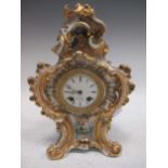 A French porcelain mantel clock, the drum movement by Henri Marc, 19th century