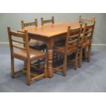 "Tichmarsh & Goodwin" oak Suffolk farmhouse 17th century style refectory dining table and six carved