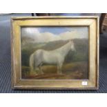English School, early 19th century, A Grey horse in a landscape, possible Chatsworth, with the