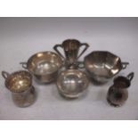 Three silver bowls, 2 cups and a jug, 20th century, 27.5ozt