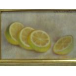 Edith Tuchman, Still life of lemons, oil on canvas, 8 x 13cm