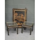 A Chinese lacquer coffee table inset with a panel from an 18th century screen, 46 x 66 x 96cm,