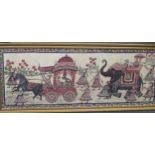 An Indian/Asian silk picture of elephants, framed, 40 x 113cm