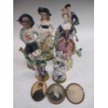 A pair of Derby porcelain figures in 18th century dress, 24cm high together with various other