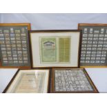 Two framed and glazed South American railway certificates and three framed and glazed groups of
