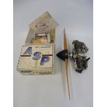 An ASP model aeroplane engine with a two blade wooden propeller and box with various contents.