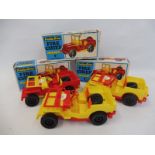 Three boxed friction drive Fire Chief 'polythene' jeeps made by T.N. Thomas Ltd.