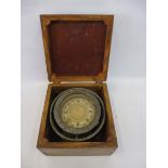 A boxed gimble compass.