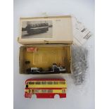 A boxed Pirate OO gauge scale model kit of a Bristol ECW Series 3 VRT double decker bus, partially