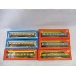 Four boxed Triang/Hornby coaches and two by Airfix.