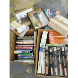 Four boxes of railway and model railway related items including books and puzzles.