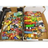 Two boxes of die-cast models including Corgi, Spot-on, Dinky etc.