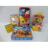 A selection of assorted toys and games including a Fisher Price Music Box Teaching Clock,