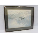 AFTER COULSON - a framed and glazed coloured print of Jolly Johnson's Spitfire, 37 1/2 x 30 1/2".