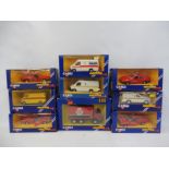 Nine boxed Corgi die-cast models, various emergency response vehicles, commercials etc.