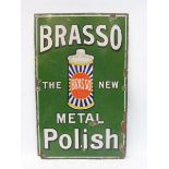 A Brasso Metal Polish part pictorial enamel sign of smaller size and good colour, 15 x 24".