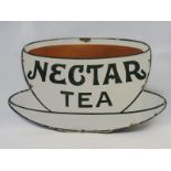 A Nectar Tea teacup-shaped enamel sign, good gloss, 21 x 12 1/2".